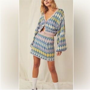 Free People Argyle Sweater Set - Cardigan & Skirt - XS